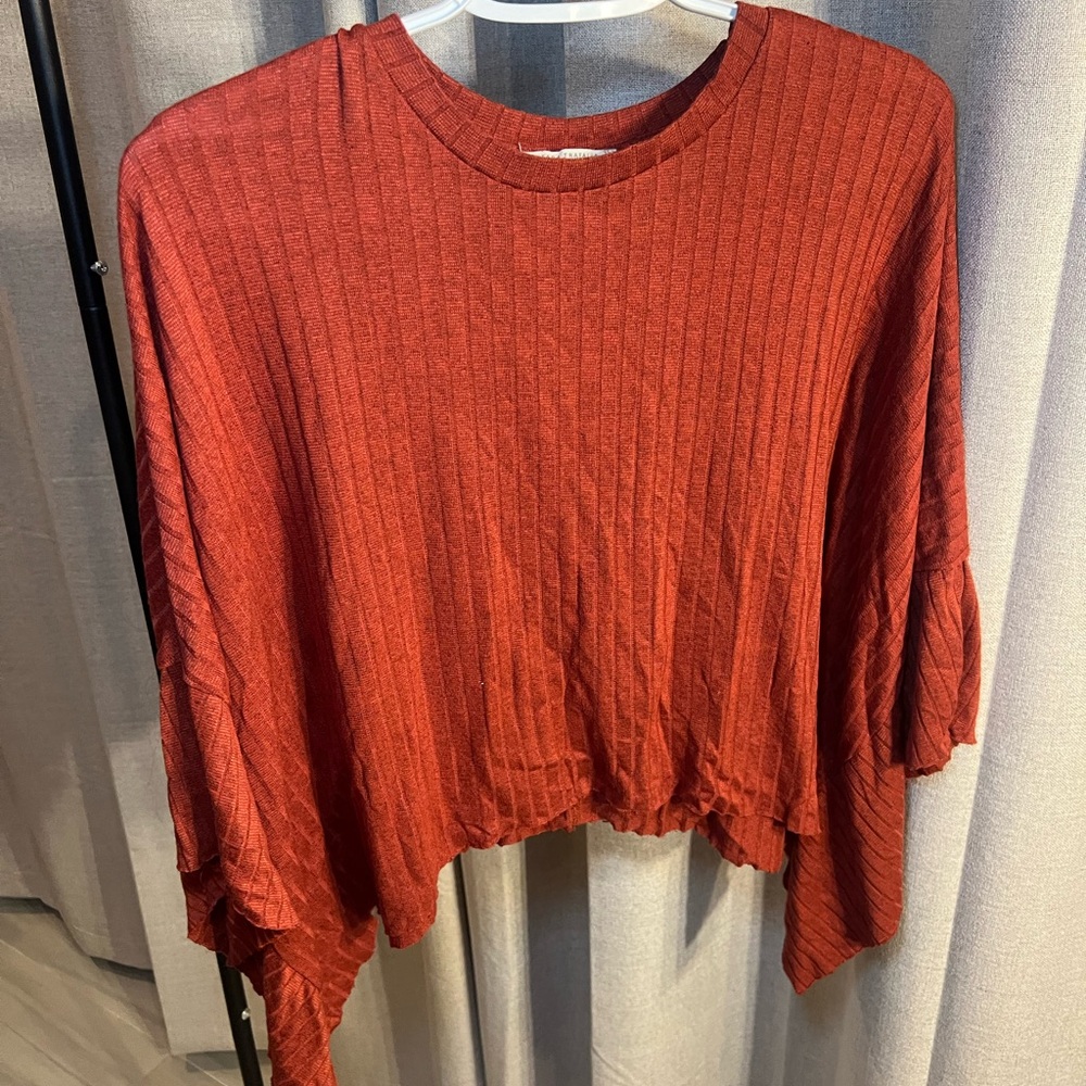 Zara Red Orange Asymmetrical Ribbed Blouse